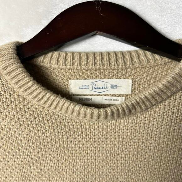 Santa Barbara Dobby Wool Sweater Men's M Beige Slim Fit Purnell Work Wear Beach - Picture 2 of 7